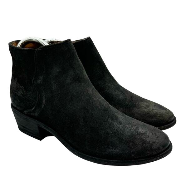 Frye Carson Piping Boho Bootie Distressed Ankle Boot In Black Suede Size 7.5 - Picture 1 of 12